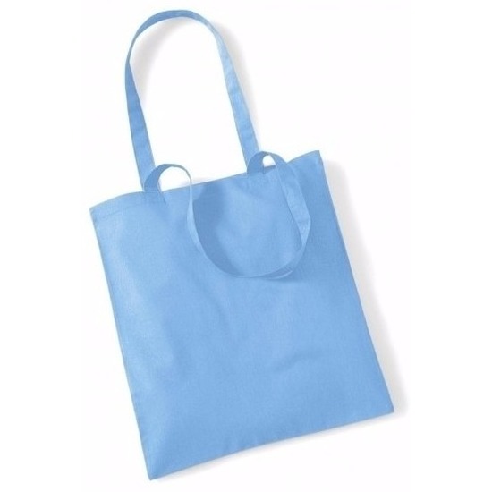 10x Katoenen schoudertassen draagtasjes lichtblauw 42 x 38 cm -