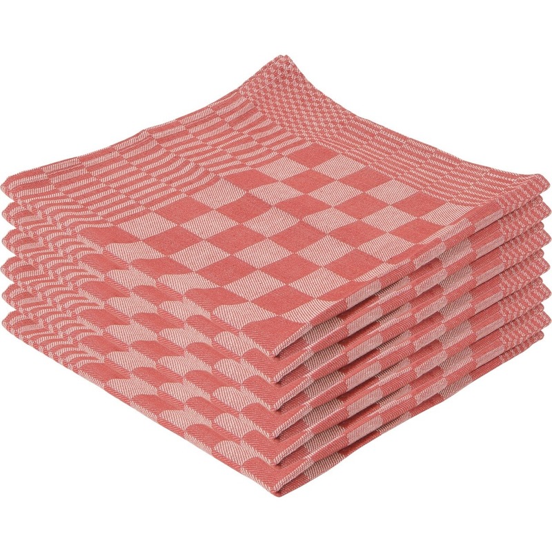 12x Theedoek rood met blokmotief 65 x 65 cm -