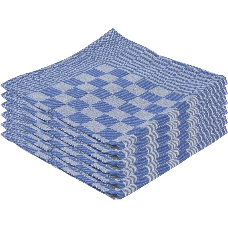 18x Theedoek blauw met blokmotief 65 x 65 cm -