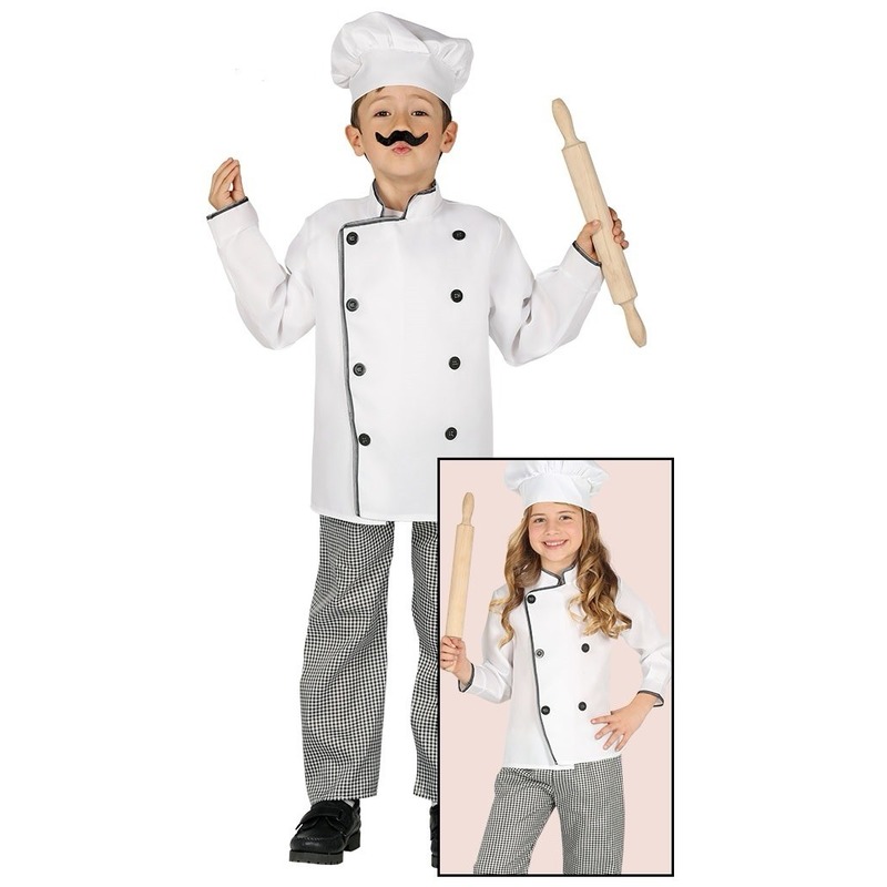 Fiestas Guirca Chef Kok kostuum voor kinderen - verkleedpak - wit - met koksmuts 140-152 (10-12 jaar) -