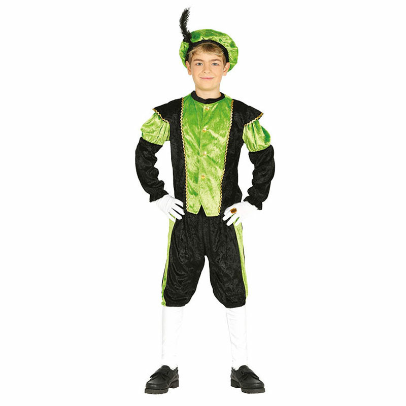 Pietenpak roetveeg Piet - groen/zwart - pieten verkleed kostuum 3-delig - kinderen 5-6 jaar (110-116) -