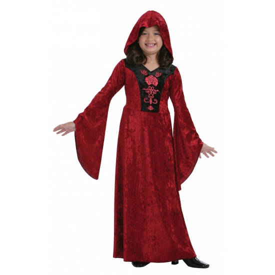 Rode meisjes vampieren jurk halloween kostuum - verkleed kleding 128 - 6-8 jr -
