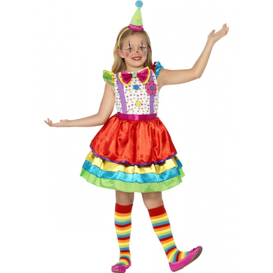 Carnaval verkleed Kleurrijk clowns jurkje voor meisjes - met hoedje 145-158 (10-12 jaar) -