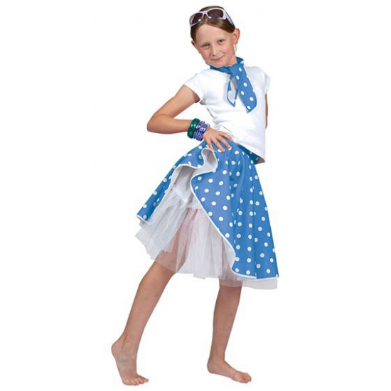 Blauwe rock n roll rok met stippen voor meisjes One size -