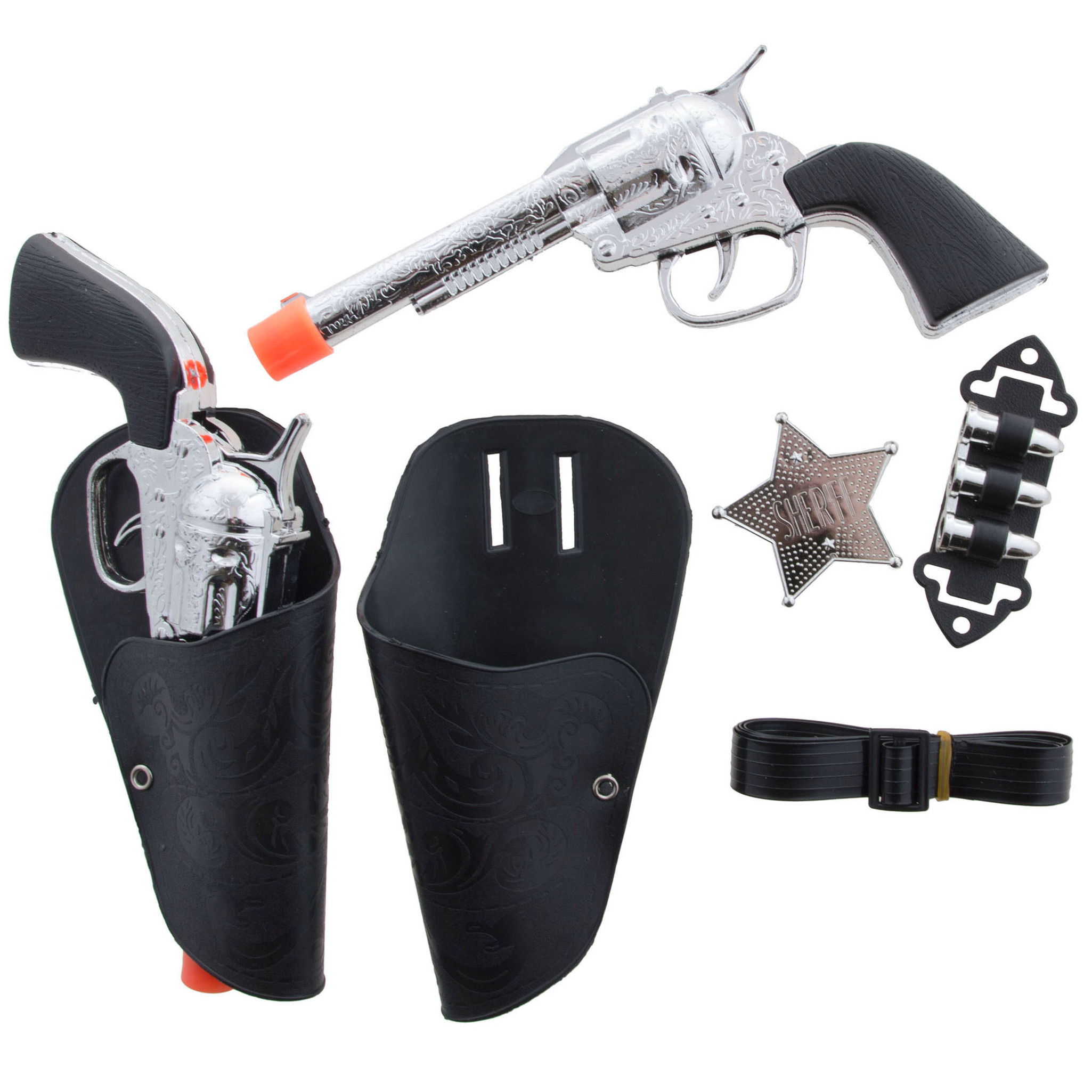Speelgoed cowboy holster met pistolen - verkleed accessoire set - 7-delig -