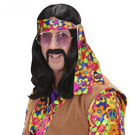 Hippie pruik met lang zwart haar -