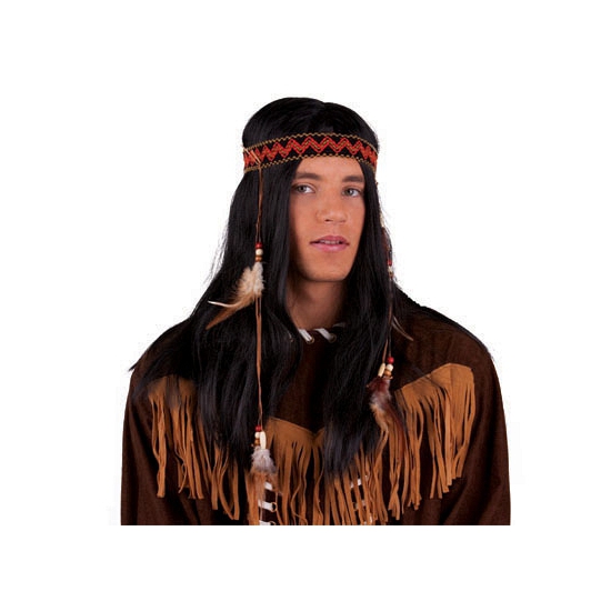 Indianen pruik met hoofdband en veren -