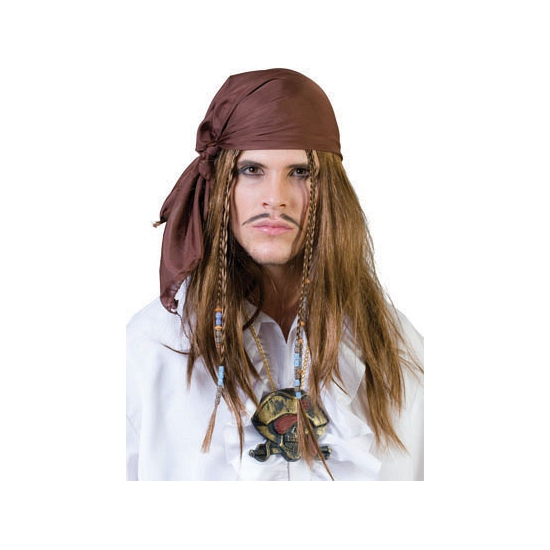 Carnaval verkleed Piraten pruik met bandana - heren - lang haar - Piraat -