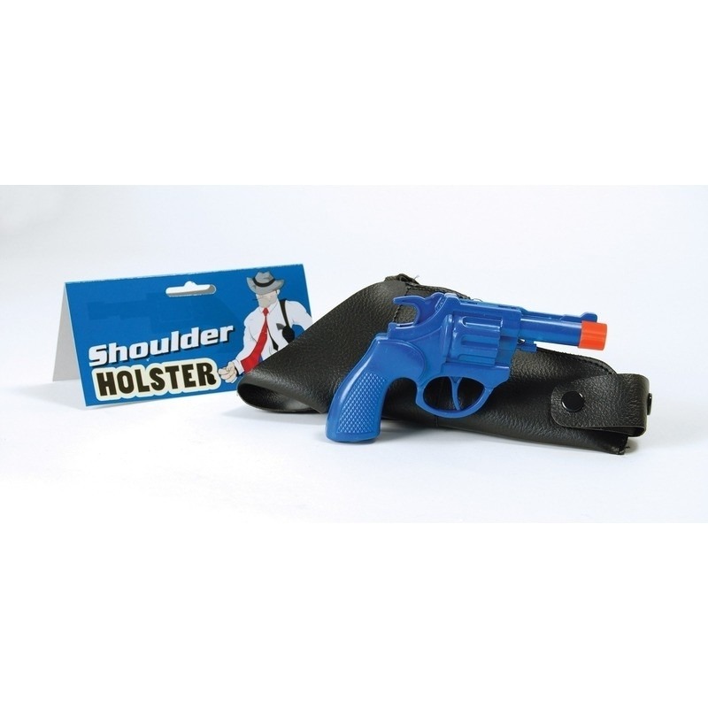 Blauwe politie revolver met schouder holster 16 cm -