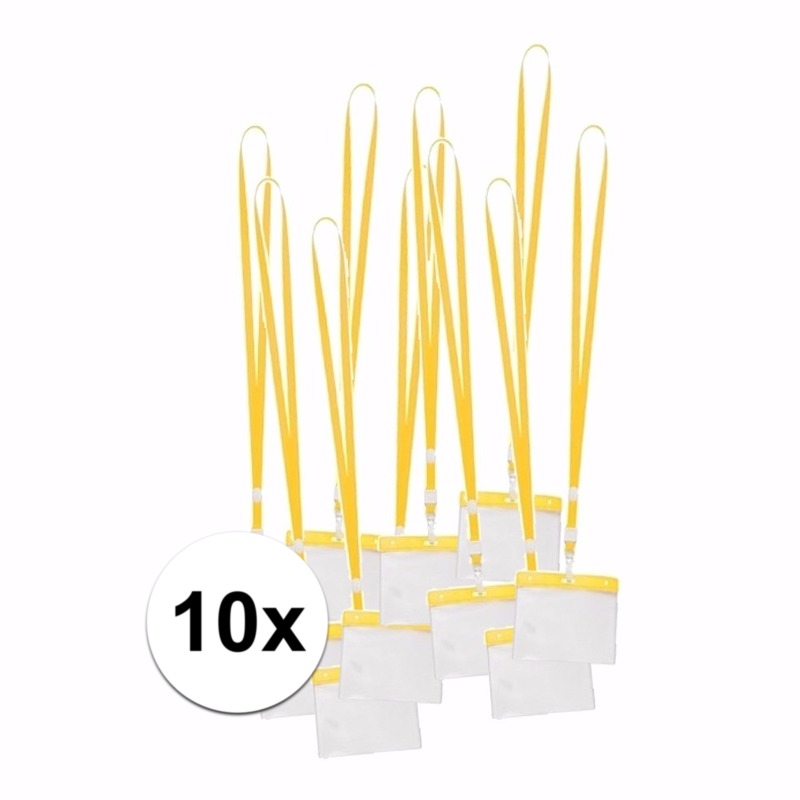10 x badgehouder met geel keycord per stuk -