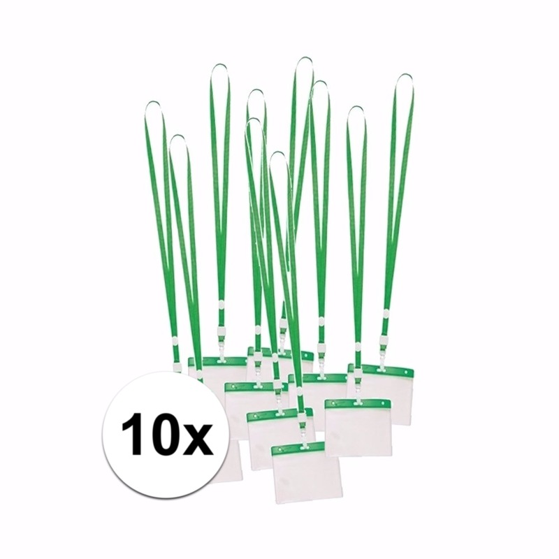 10 x badgehouder met groen keycord per stuk -