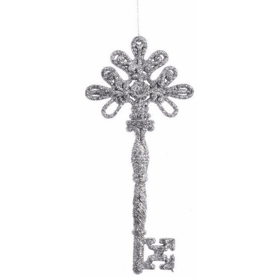 Kerstboom decoratie sleutels zilver 17 cm met glitters -