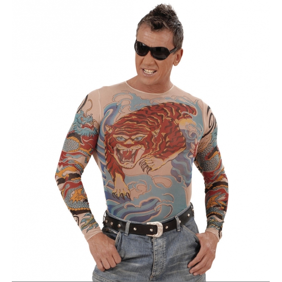 Carnaval verkleed shirt - Tatoeages - tijger en draak - heren - one size - Bikers One size -