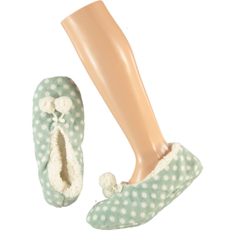 Ballerina pantoffels - mintgroen - stippen - maat 37-39 - dames - sloffen - damessloffen 37/39 -