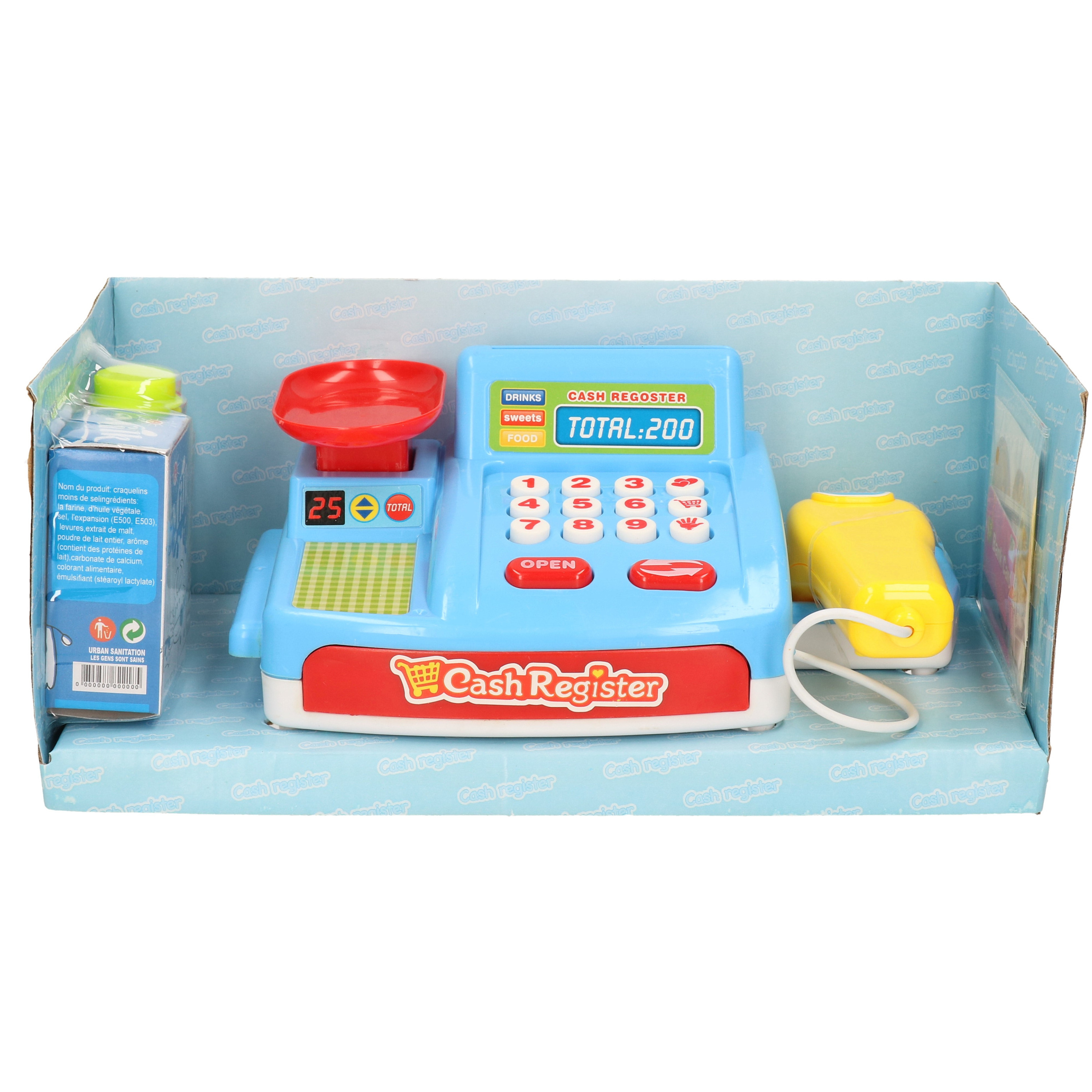 Speelgoed kassa blauw met boodschappen voor kinderen -