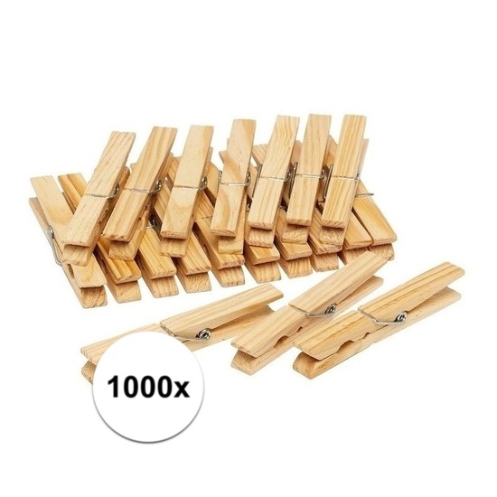 1000x Houten wasknijpers / wasgoedknijpers 7 cm -