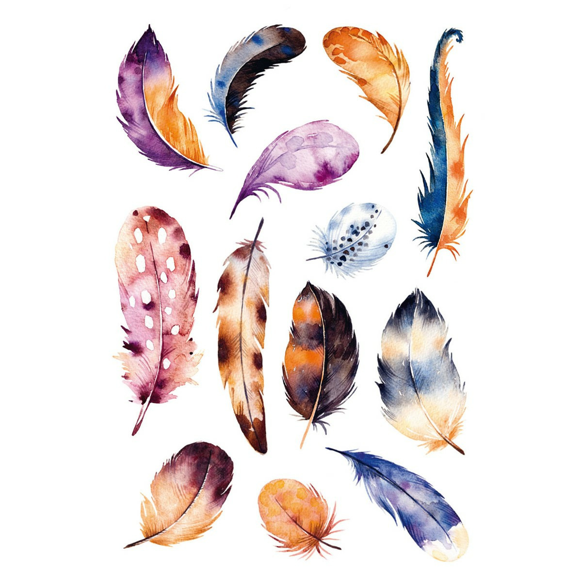 13x Veren thema stickers met aquarel print - decoratie stickers - stickervellen - knutselspullen -