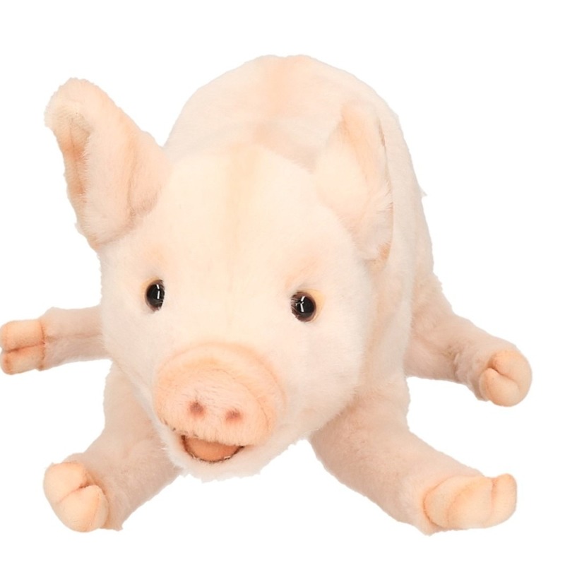 Pluche big/varken knuffel - liggend - 28 cm - boerderij knuffels -