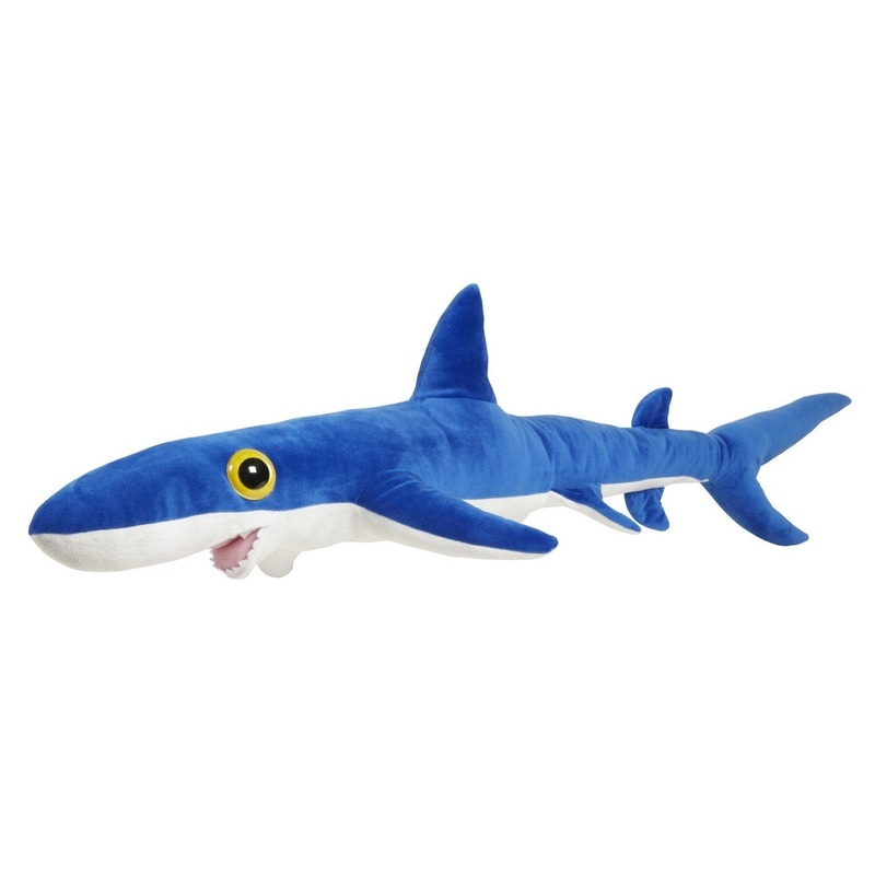 Pluche haai knuffel - blauw - 60 cm - Blauwe haaien zeedieren knuffels -