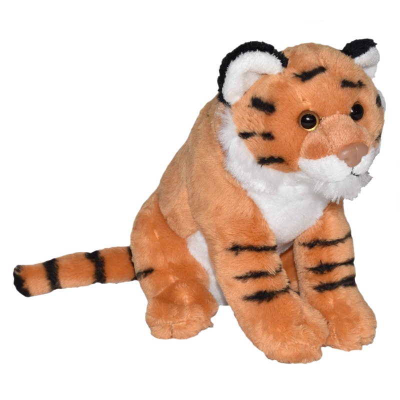 Pluche bruine tijger knuffel met geluid 20 cm speelgoed -