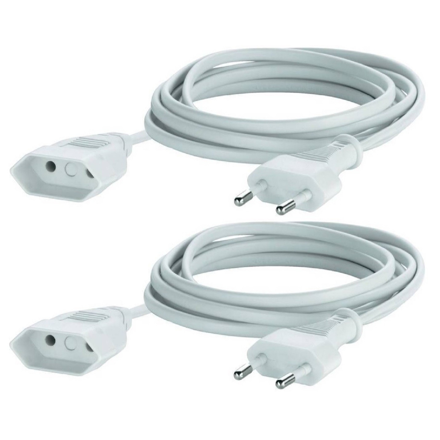 2x Verlengsnoeren/kabels plat 5 meter wit voor binnen -