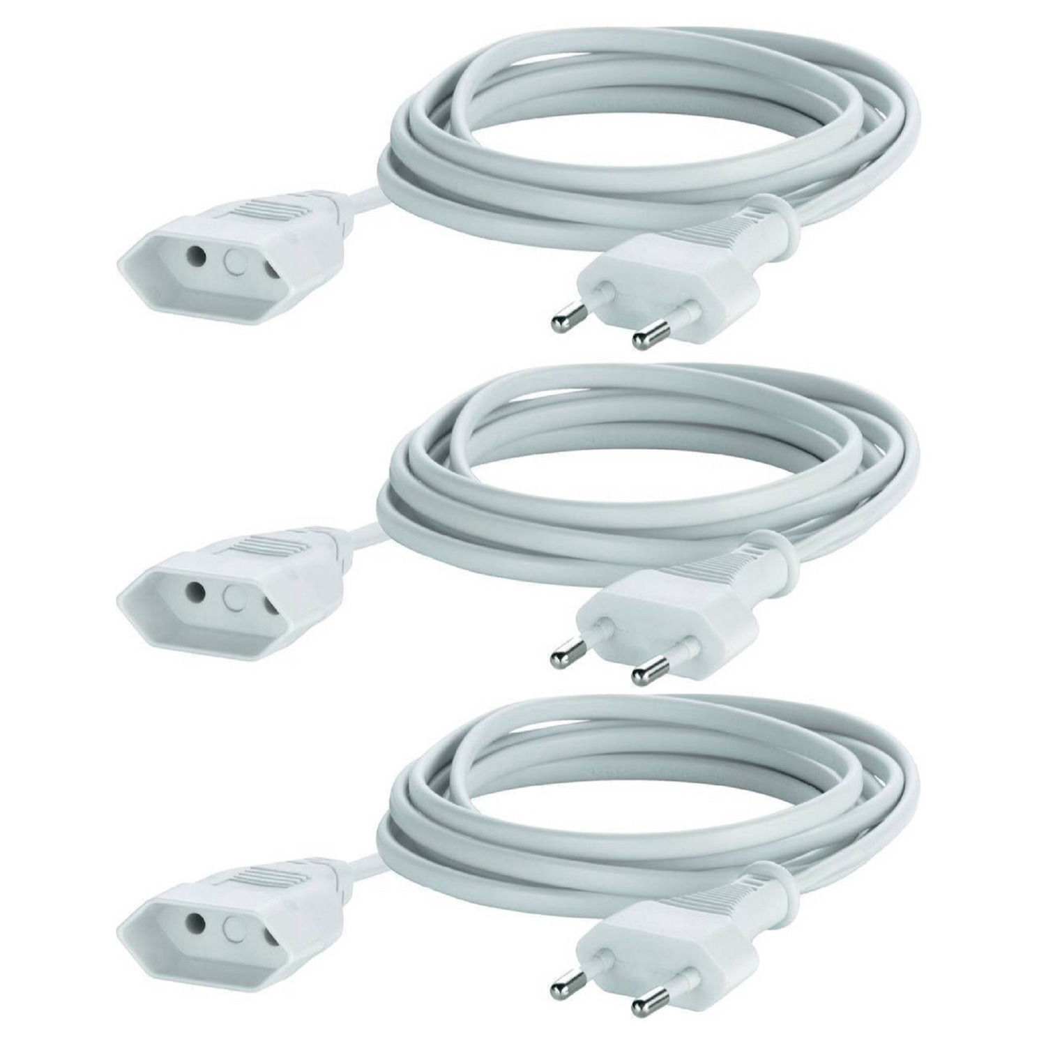 3x Verlengsnoer/kabel plat 5 meter wit voor binnen -
