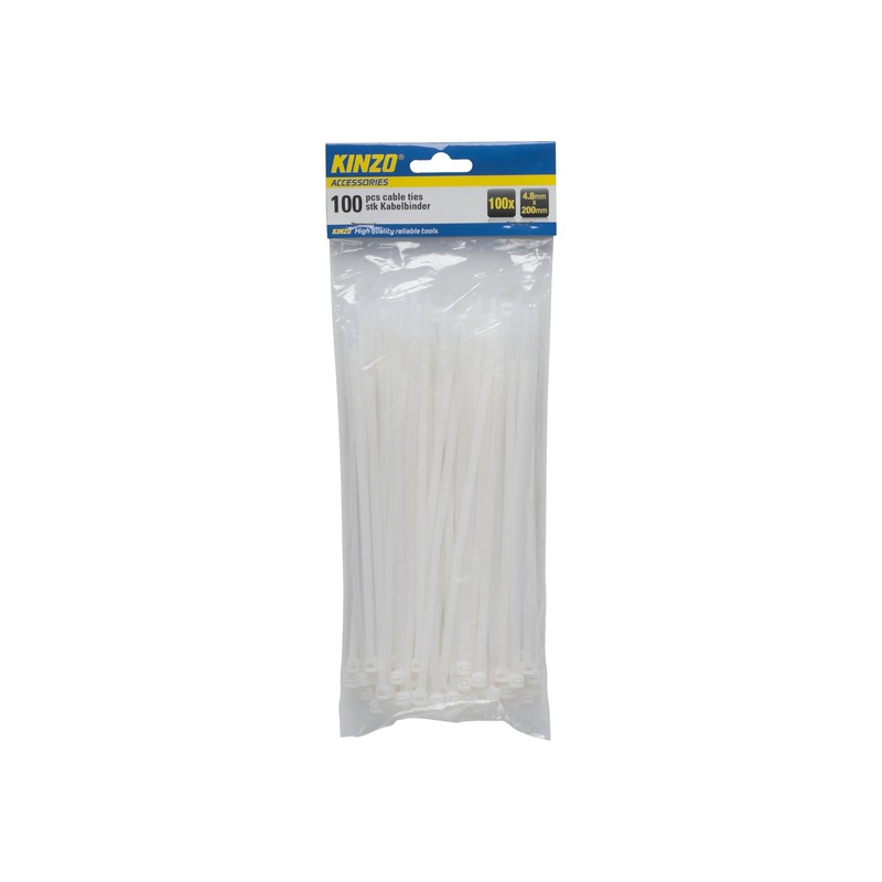 Kinzo Tiewraps-kabelbinders - 100 stuks - wit - 20 cm -