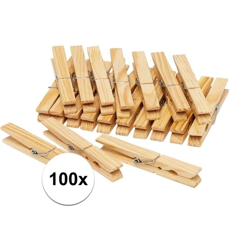 100x Houten wasknijpers -