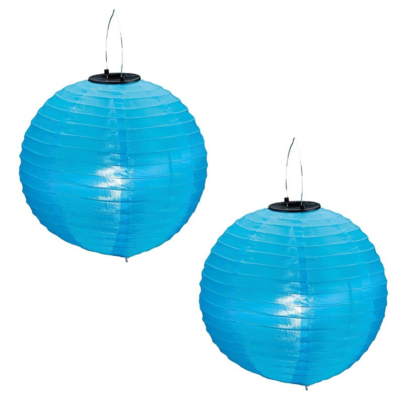 2x stuks Blauwe solar party lampionnen 30 cm -