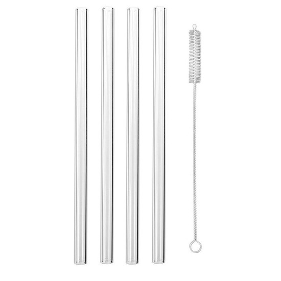 Rietjes - 4x stuks - glas - met borsteltje - 20 cm -