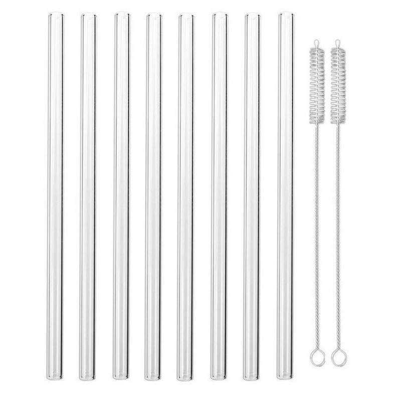8x Glazen rietjes met borsteltjes 20 cm -