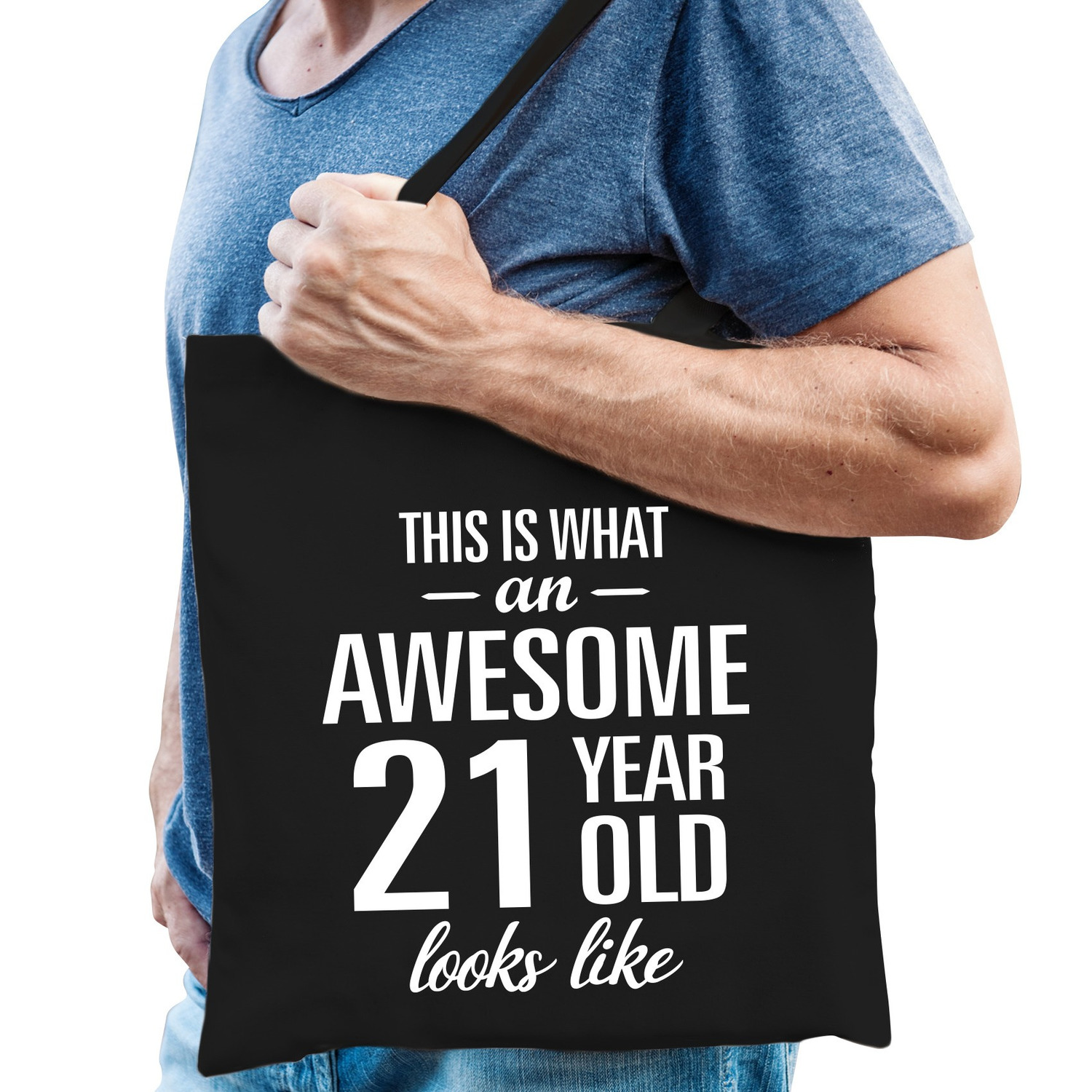 Awesome 21 year / geweldig 21 jaar cadeau tas zwart voor heren -