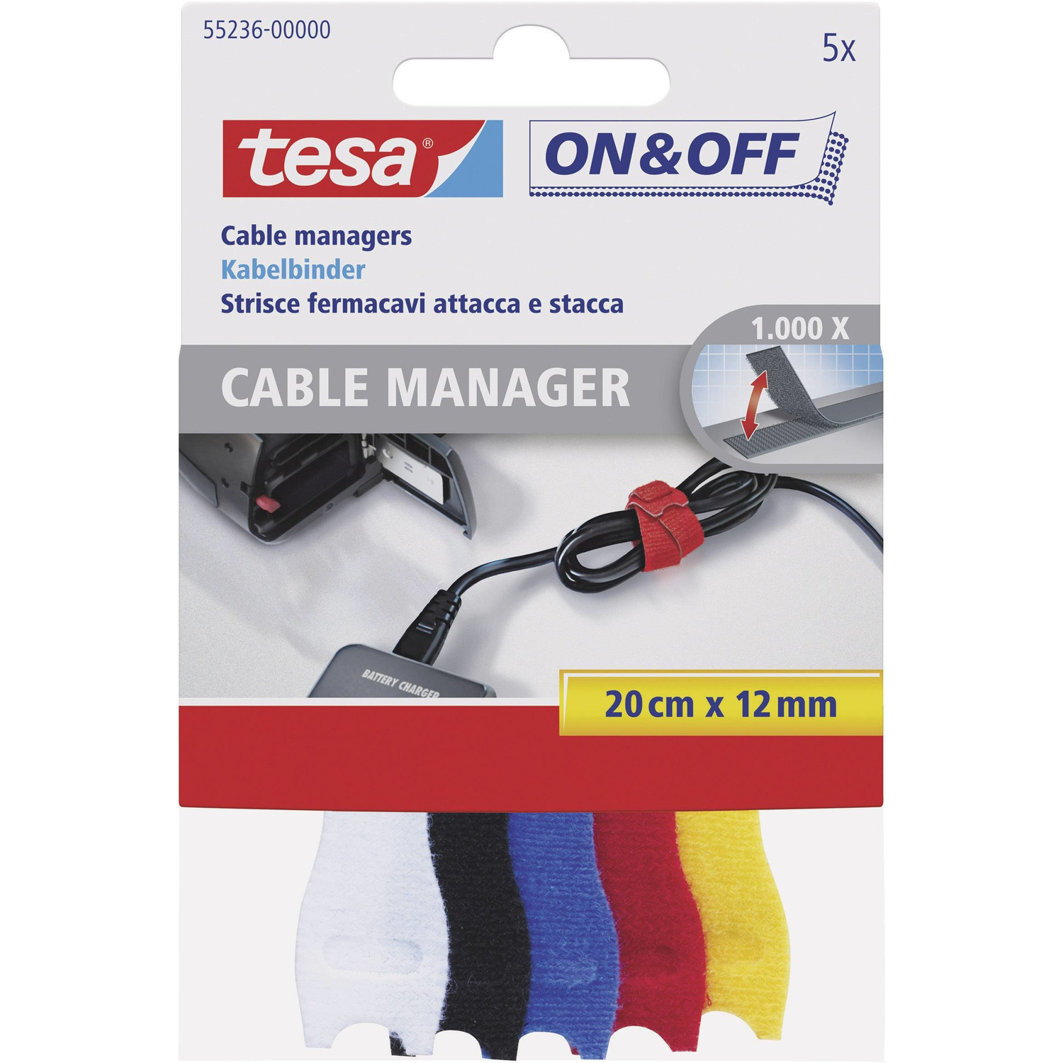 5x Tesa klittenband voor kabels Cable Manager gekleurd 20 cm -