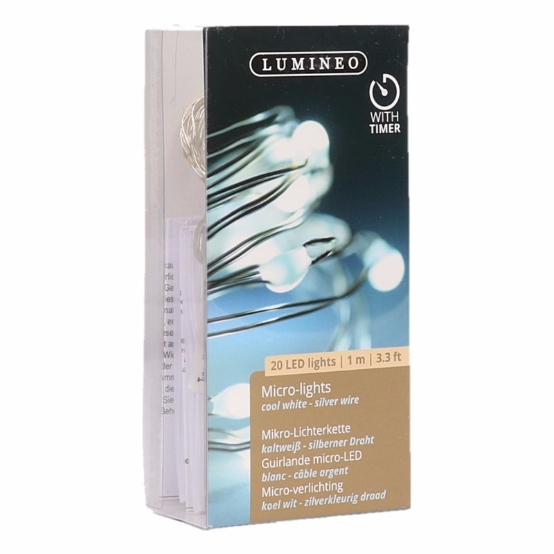 Lumineo draadverlichting - 6x - 20 led lampjes - helder wit - 95 cm - lichtdraad - zilver -