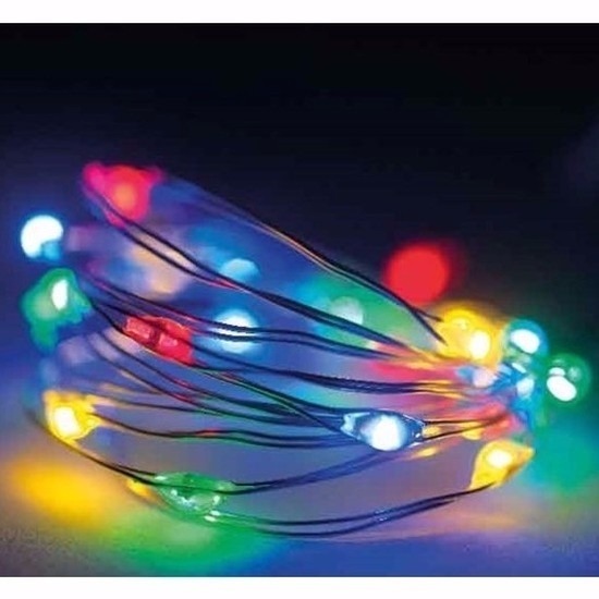 Lumineo draadverlichting - 3x - zilver - 20 led lampjes - gekleurd - 95 cm - lichtsnoer -