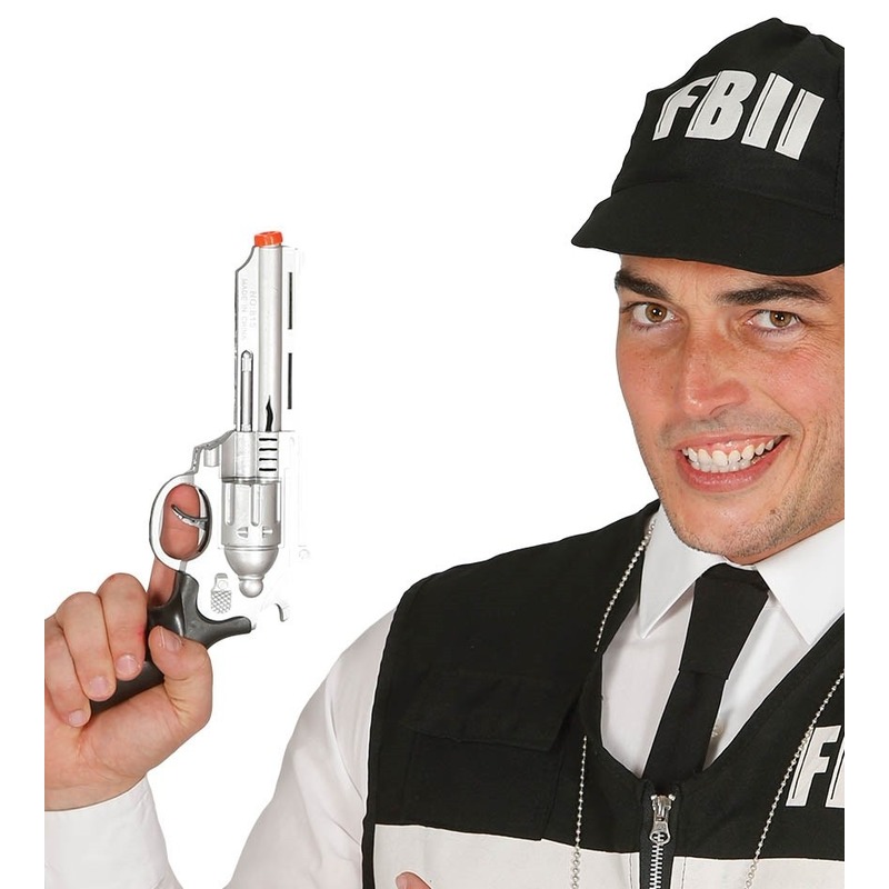Speelgoed wapens revolver pistool zilver 28 cm -