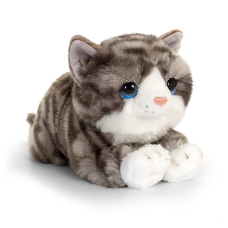 Keel Toys pluche kat/poes knuffeldier - grijs - 32 cm - katten knuffeldieren - Speelgoed -