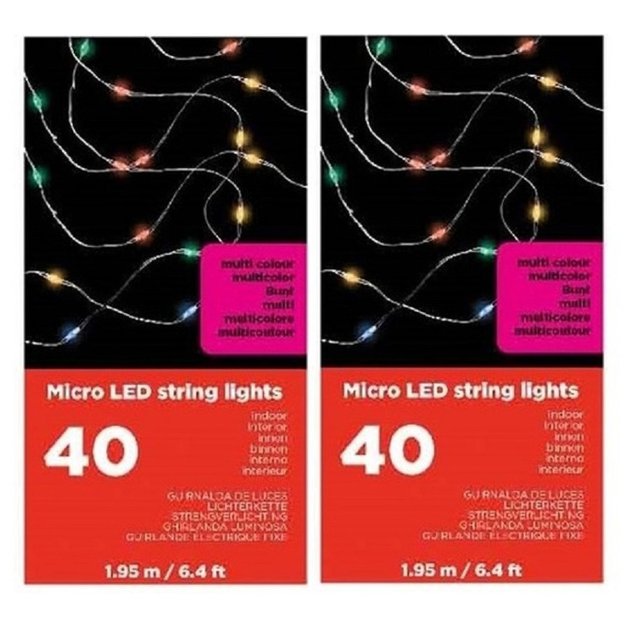 2x Draadverlichting zilverdraad 40 gekleurde lampjes - 195 cm -