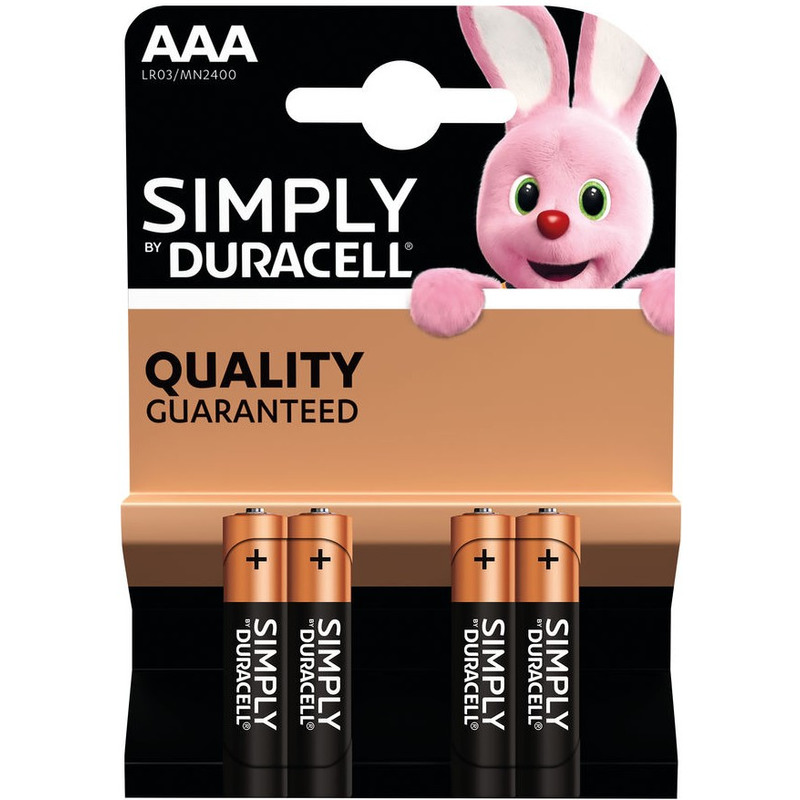 Set van 4x Duracell AAA Simply batterijen 1.5 V - alkaline - LR03 MN2400 - Batterijen pack -