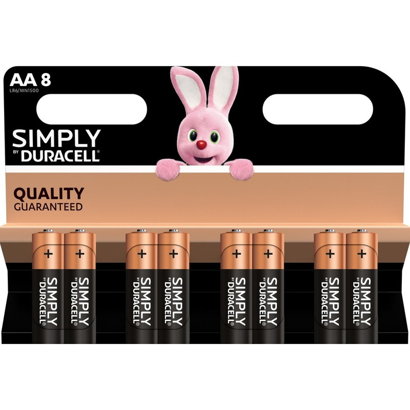 8x Duracell AA Simply batterijen alkaline LR6 MN1500 1.5 V -