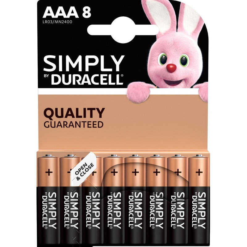 8x Duracell AAA Simply batterijen alkaline LR03 MN2400 1.5 V -