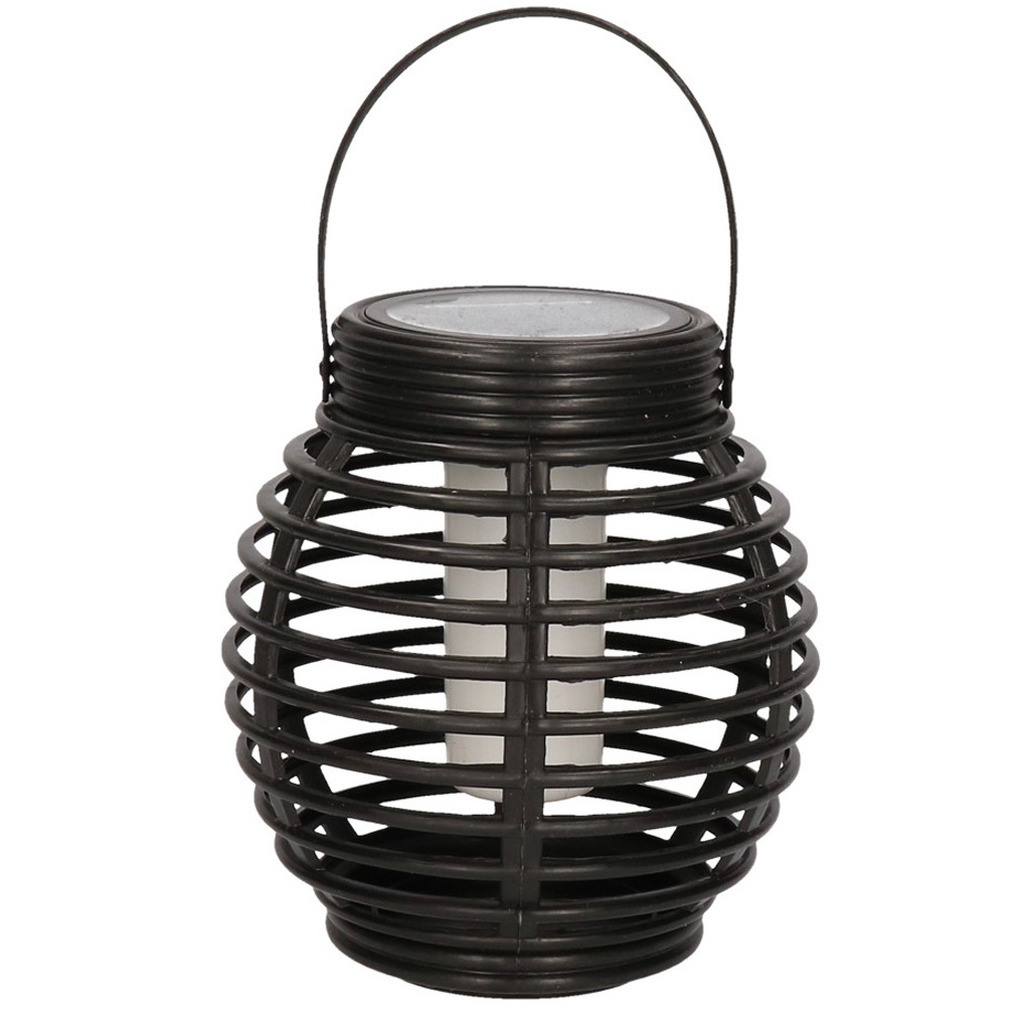 1x Zwarte solar lantaarn met vlam effect 15 cm -