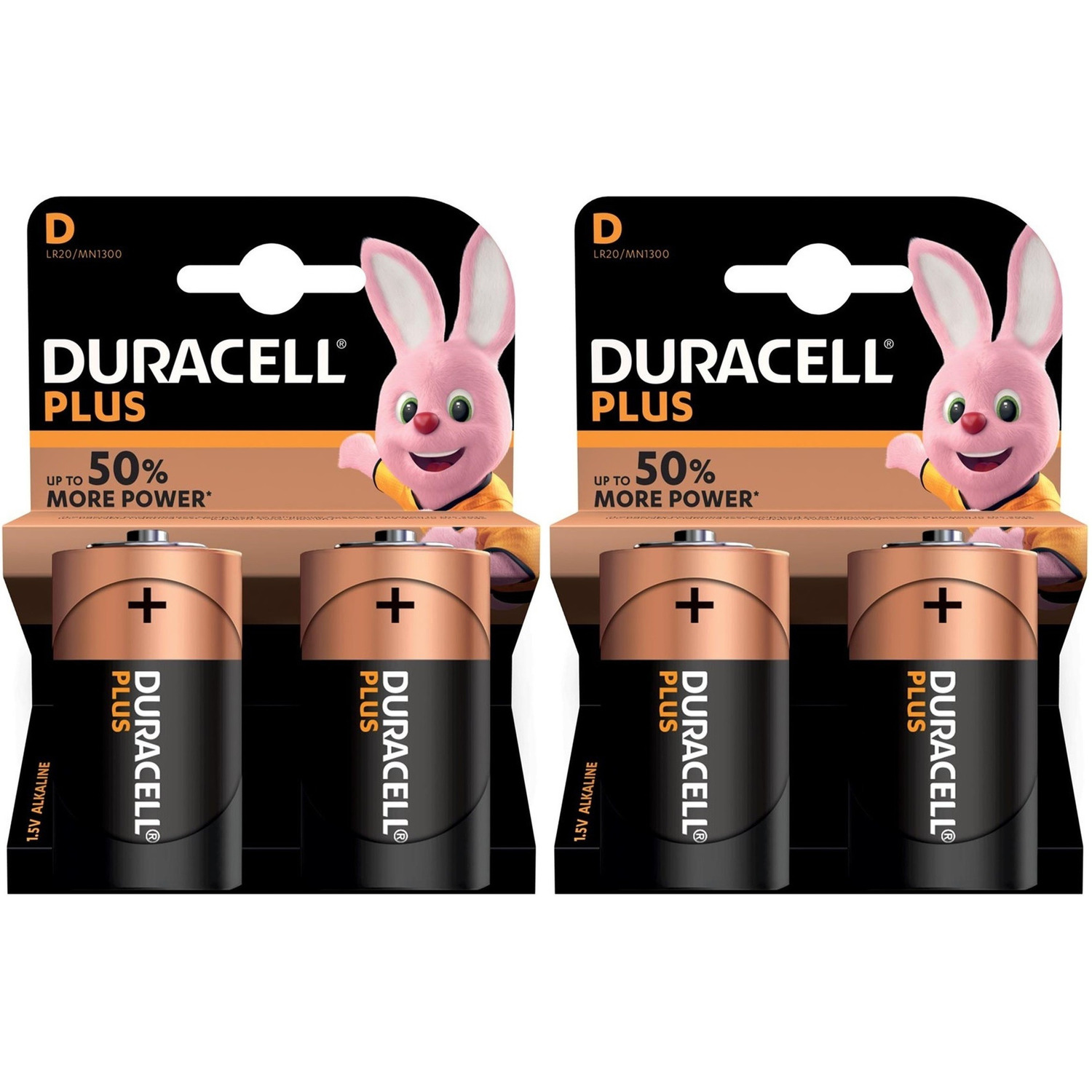 4x Duracell D Plus batterijen alkaline LR20 MN1300 1.5 V -