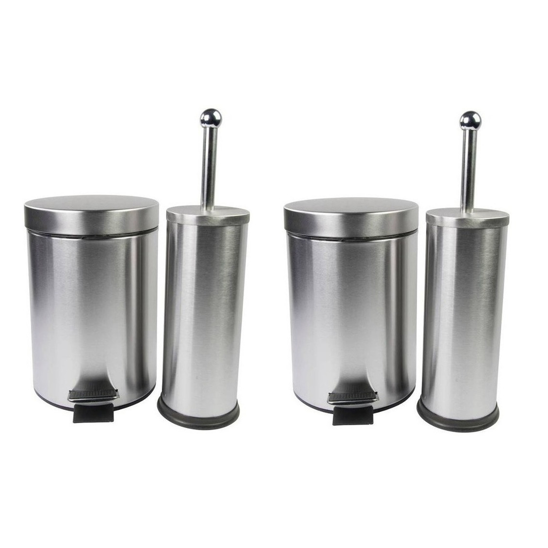 2x Stuks badkamerset pedaalemmer 3L met bijpassende toiletborstel RVS -