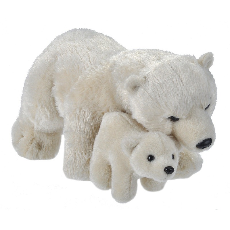 Wild Republic knuffel Ijsbeer met jong - 38 cm - pluche - IJsberen knuffels -