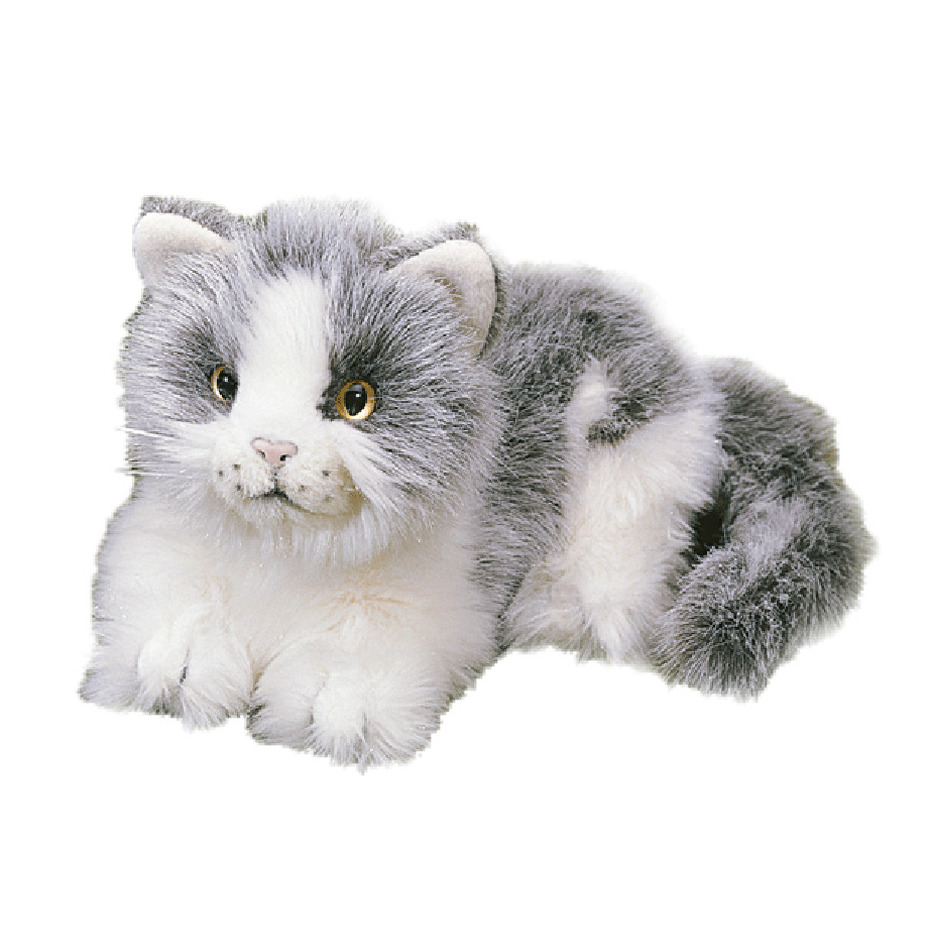 Pluche grijs met witte kat/poes - knuffel dier - 20 cm - Katten huisdieren -