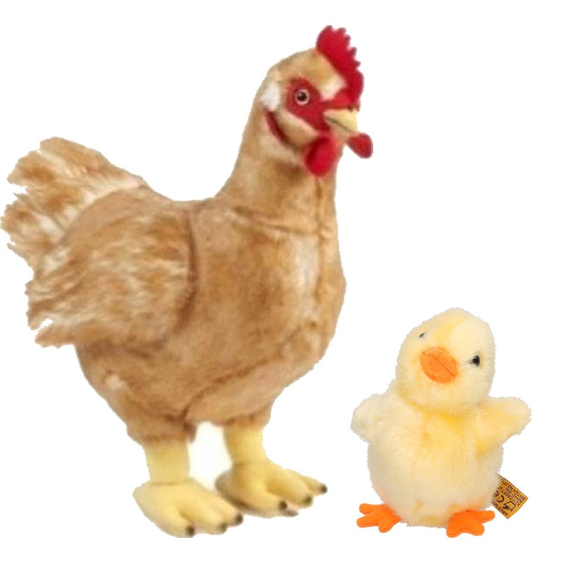 Set van Pluche kip en gele kuiken knuffel speelgoed -