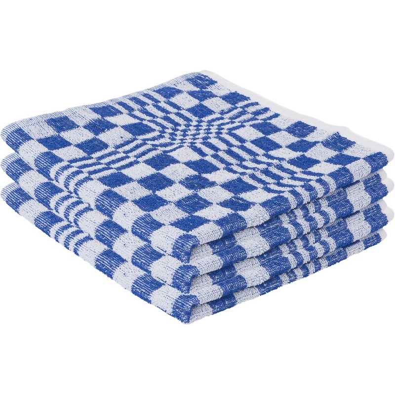 12x Handdoek voor in de keuken blauw met blokmotief 50 x 50 cm -