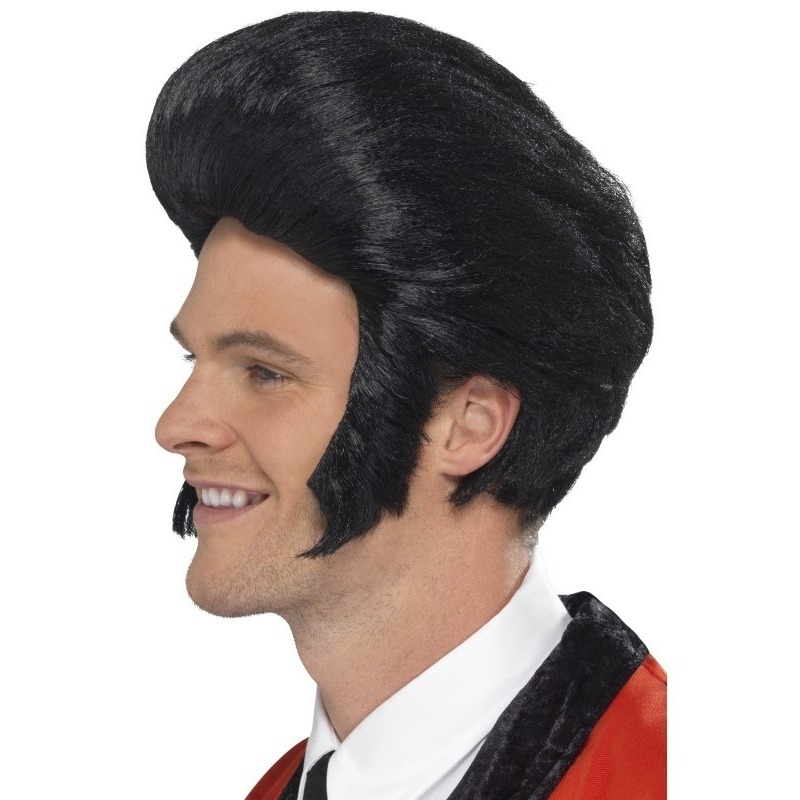 Rock and Roll Elvis herenpruik met zwarte kuif -