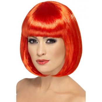 Verkleed damespruik Bob-line kapsel - Rood - met pony - Carnaval pruiken -